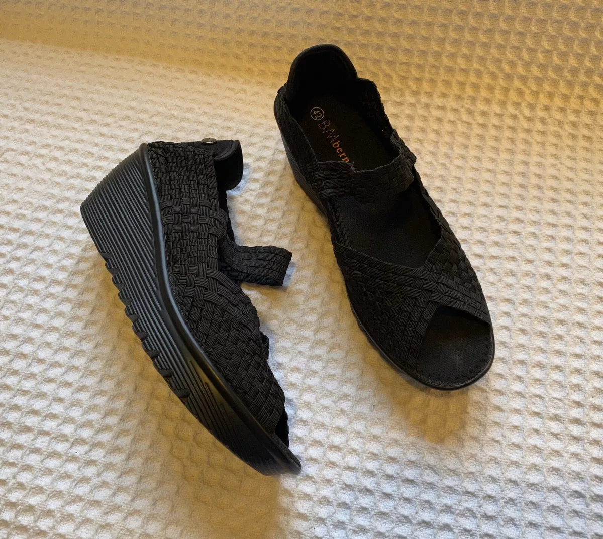BERNIE MEV Halle Woven Wedge Peep Toe High Heels 80 Black 42 12