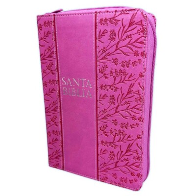 BIBLIA LETRA GRANDE CON CIERRE REINA VALERA 1960 IMITACION PIEL ROSA FLORAL