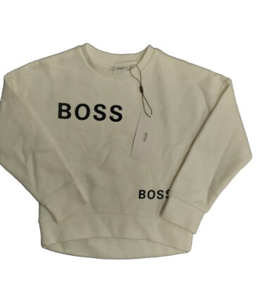 NWT NEW Boss Hugo Boss boys off white Sweatshirt With logo 6y 10y