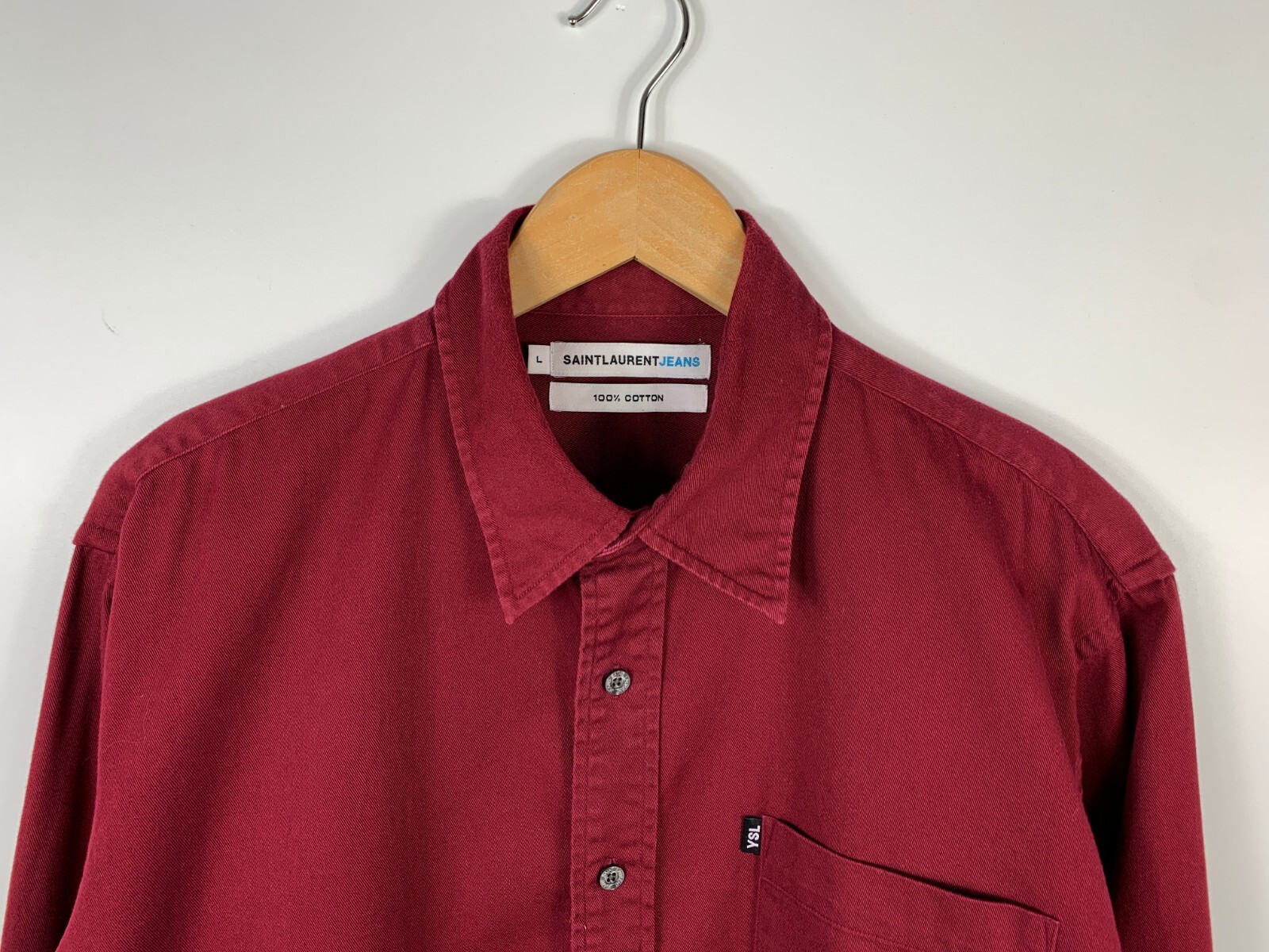 Camicia uomo Saint Laurent jeans abbottonata cotone bordeaux taglia L