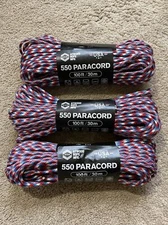 NEW LOT OF 3 Atwood Rope 100’ 550 7 Strand Paracord 300 FEET RED WHITE BLUE USA