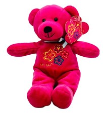 FAO Schwarz Girl Pink Teddy Bear Plush Stuffed Animal Bean Bag 10 inch Flowers