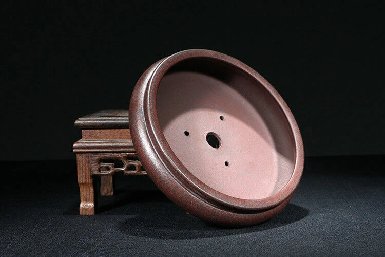 Dark Red Round Chinese Yixing Zisha Shohin Bonsai Pot 15X15X4Cm Small Size China - Image 3 of 4