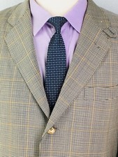 M Faconnable Italy Mens Vintage 3 Button Wool Blazer Sport Coat Tattersall