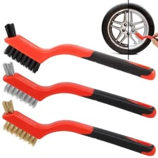 3x Wire Brush Set Clean Brushes Steel Brass Nylon Rust Paint Remover Scrubbing