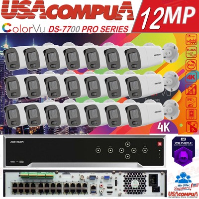 HIKVISION 32CH IP SECURITY CAMERA SYSTEM 12MP 24POE BULLET COLORVU 4K 8MP W/HDD