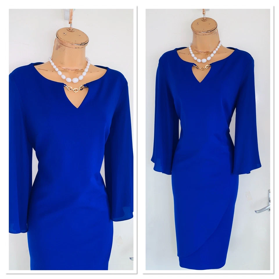 JOSEPH RIBKOFF Royal Sapphire Blue Dress Uk Size 10 With Keyhole Neckline - Image 3 of 4