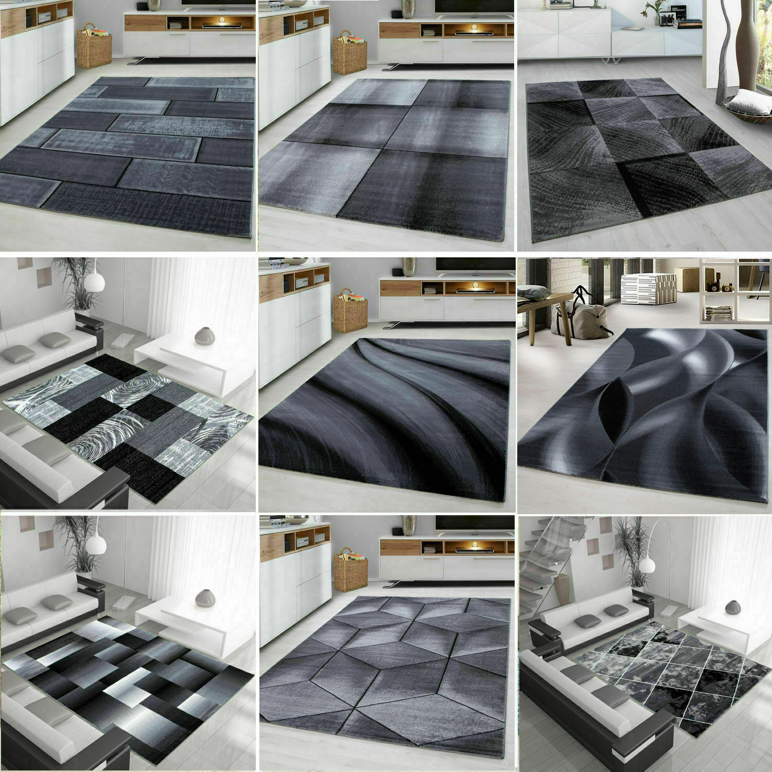 MODERN DESIGN RUG BLACK GREY SOFT LARGE LIVING ROOM FLOOR BEDROOM CARPET RUGS