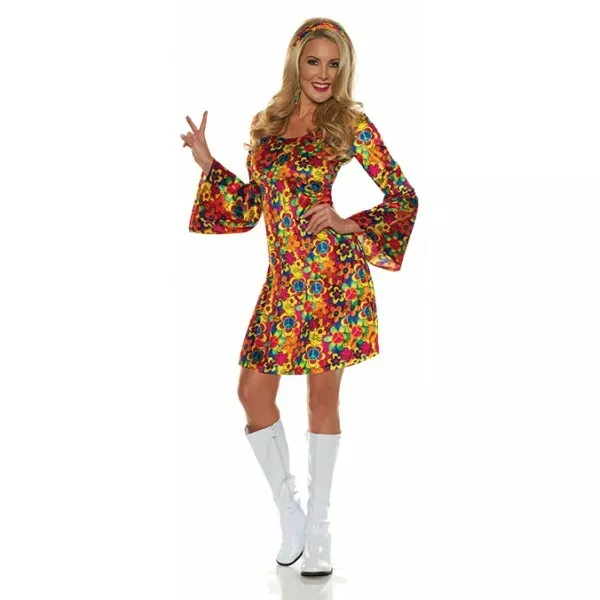 Underwraps Flower Child Hippy 60s Dress Adult Womens Halloween