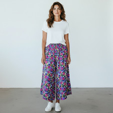 Vintage KORET Floral Wide Leg Cropped Palazzo Pants - Size 14