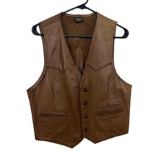 Champlain Leather Vest Mens Brown Western Biker Cowboy Waistcoat Vtg USA Vermont