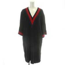 Gucci Dress Long Short Sleeve V-neck Sherry Line 42 L Black Red mp Used 1bf813eb