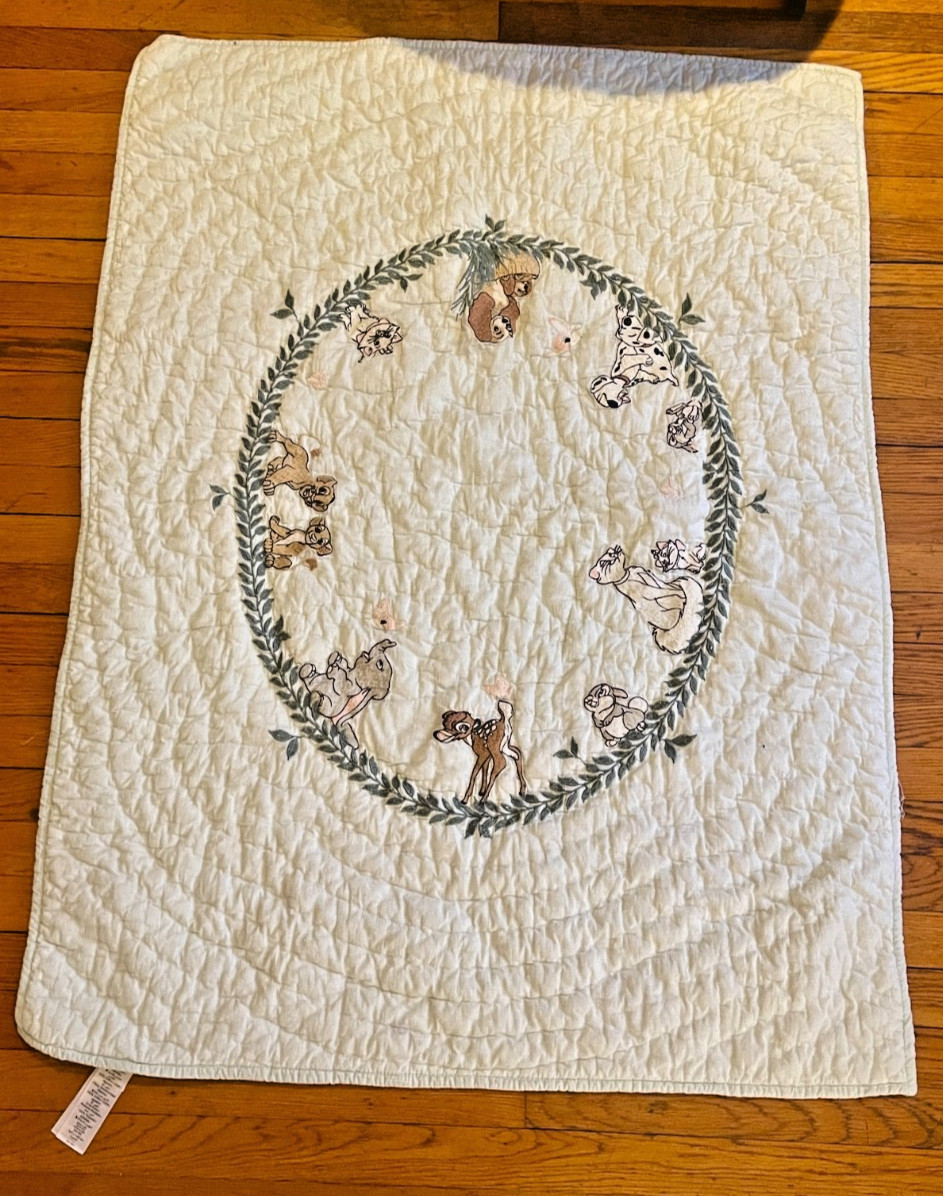 Disney Animals Toddler Quilt Blanket Pottery Barn Kids Mint Green 36x50 Nursery