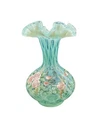 1996 FENTON Opaline Blush Rose Glass Vase Artist Signed by L. Emerson Ltd #419