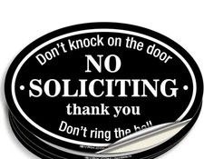 A1 No Soliciting Sign Oval Thanks Don't Knock Ring Self Adhesive Sticker 4.6x7"