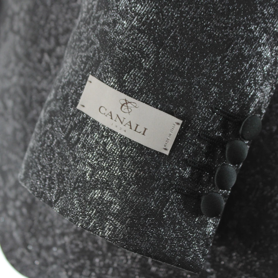 Chaqueta de cena Canali nueva con etiquetas mezcla de lana talla 52R (42R EE. UU.) en cachemir negro y plateado Foto 3 de 4