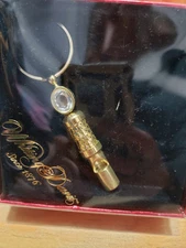 NIB Whiting & Davis key-chain safety whistle goldtone metal rhinestone (CB)