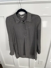 Women’s Pleione Pullover Blouse-Small-Black/Brown/& white Geometric Pattern