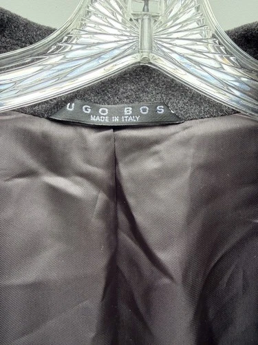 Vintage Hugo Boss Men's Gray Long Wool Overcoat Size 40L Lined Pockets Notch image 3