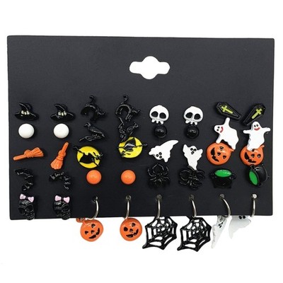 Halloween Stud Earrings Set Pumpkin Skeleton Skull for Head Ear Stud Earring Jew