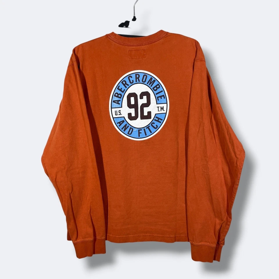 Camiseta De Colección Abercrombie Fitch L/s Gráfica Para Hombres L Naranja Escritura Retro Y2K Foto 4 de 4