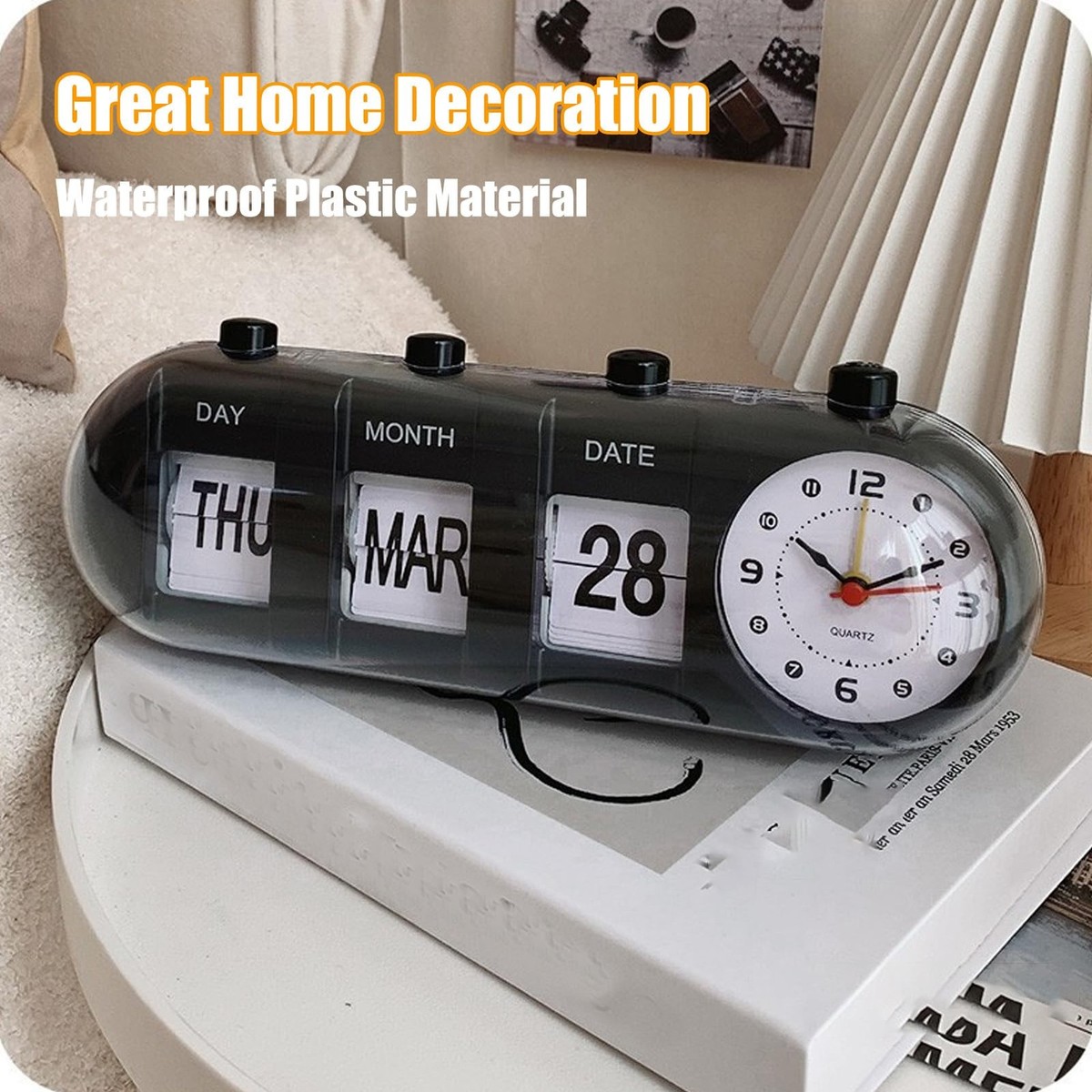 Flip Clock, Manual Jump Desktop Clocks with Date Retro Table Clock