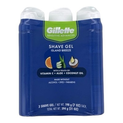 Gillette Sensitive Plus Shave Gel, Island Breeze, 7 Oz Pack of 3 Men Wet Shaving