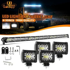 30" LED Light Bar Spot Flood Combo Work Offroad SUV Boat Driving ATV+2X 4" Light
