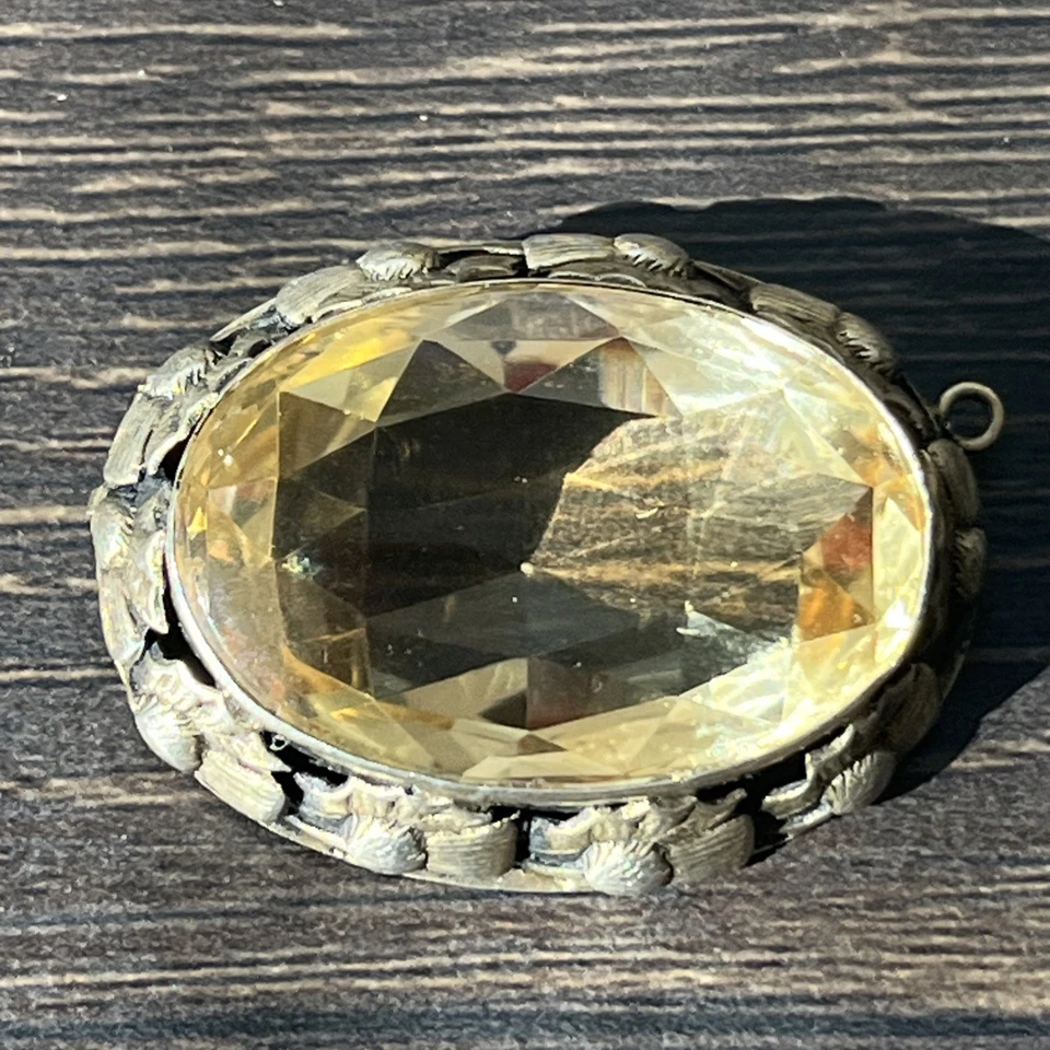 Vintage massive Citrine Sterling clasp finding Thistle design jewelry making - Image 3 of 4
