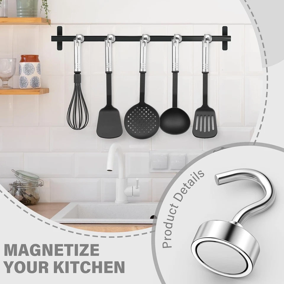 Paquete de 20 ganchos magnéticos de alta resistencia, ganchos magnéticos de neodimio fuertes de 25 libras para Hangi Foto 4 de 4