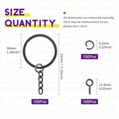 100Pcs Split Keychain Rings with Chains and Jump Rings Set