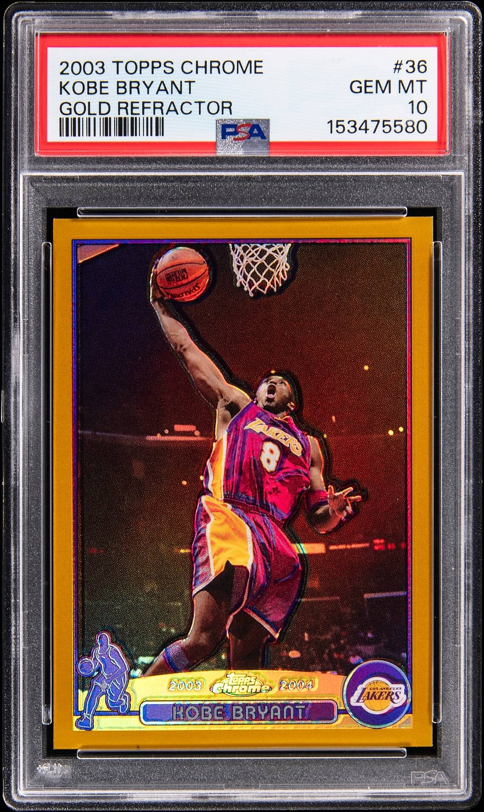 2003-04 Topps Chrome Gold Refractor #36 Kobe Bryant (#08/99) - Jersey Numbe