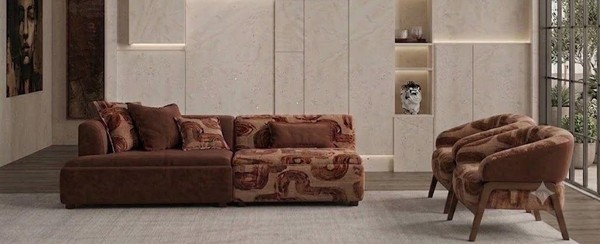 3-Sitzer Sofa 2X Sessel Braun Wohnzimmer Stil Modern Komfortabel-image