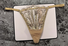 VICTORIA'S SECRET GOLD EMBROIDERED ADJUSTABLE STRAP SHOWGIRL V STRING PANTIES