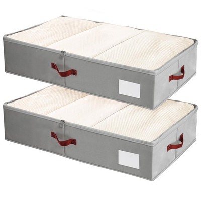 2 PCS Grey Under Bed Storage Bins Clear PVC Lids Large Organizers PP Panels