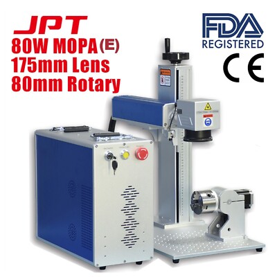 USED 80W MOPA Fiber Laser Engraver Marking Machine with D80 Rotary 175mm Lens
