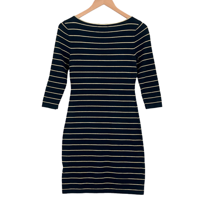 Chaps T Shirt Dress Women XS Black with Gold Metallic Stripes Cotton Long Sleeve Chaps T Shirt Dress Women XS Black with Gold Metallic Stripes Cotton Long Sleeve