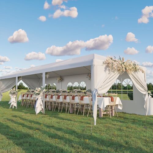 Tienda de campaña de boda blanca Gazebo pabellón 10 ft x 30 ft con paredes laterales extraíbles - Imagen 1 de 7