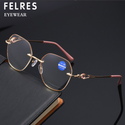 Women Metal Rimless Anti Blue Light Reading Glasses Classic Oversize Glasses Hot