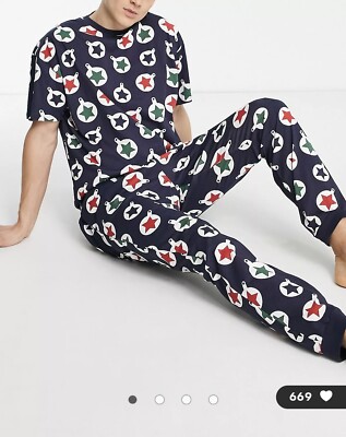 Threadbare christmas bauble pajama set in navy