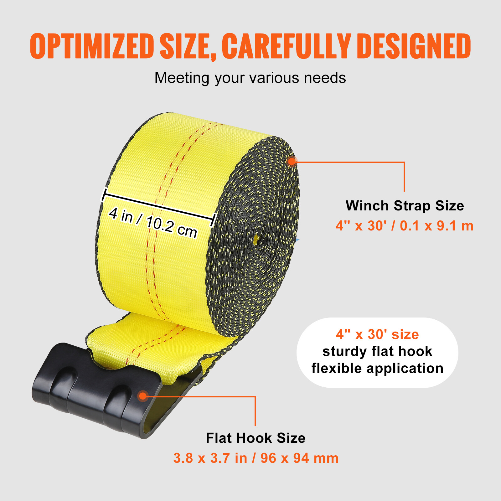 Winch Straps 4" x 30' Heavy Duty Tie Down Truck Straps 18000 Lbs Break Strength