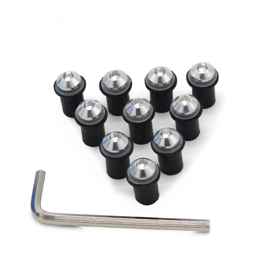 10x Windscreen Bolt Silver Screws For Kawasaki ZX-6R ZZR600