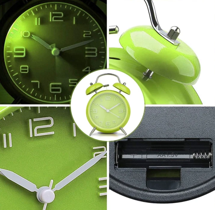 Double Bell Alarm Clock with Night Light, 4 Inch Stereoscopic Dial, Battery Oper - Image 3 of 4