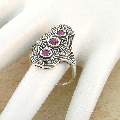 GENUINE Stones See Below 925 STERLING SILVER ART DECO DESIGN RING #755 - Picture 2 of 4
