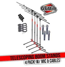 Microphone Stand With Telescoping Boom Arm, 20 Ft Xlr Cable (pack Of 4) Griffin