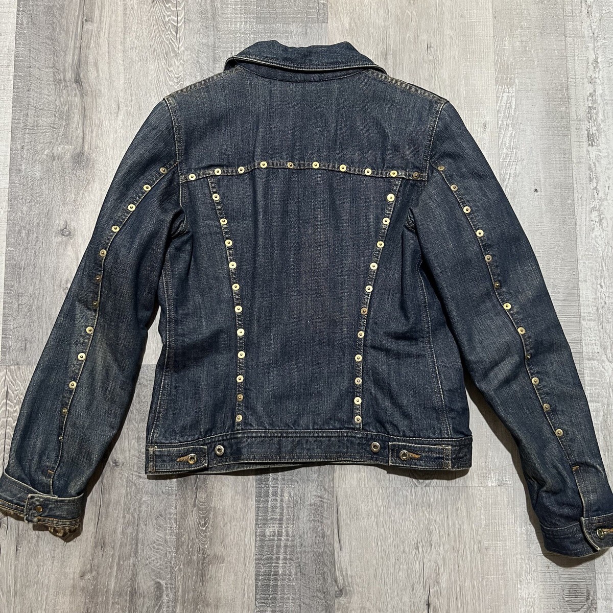 極美品꧁DOLCE&GABBANA꧂デニム レオパード ロングコート 42 Dolce & Gabbana VTG Ittiere Dark Denim Leopard Lined Rivet