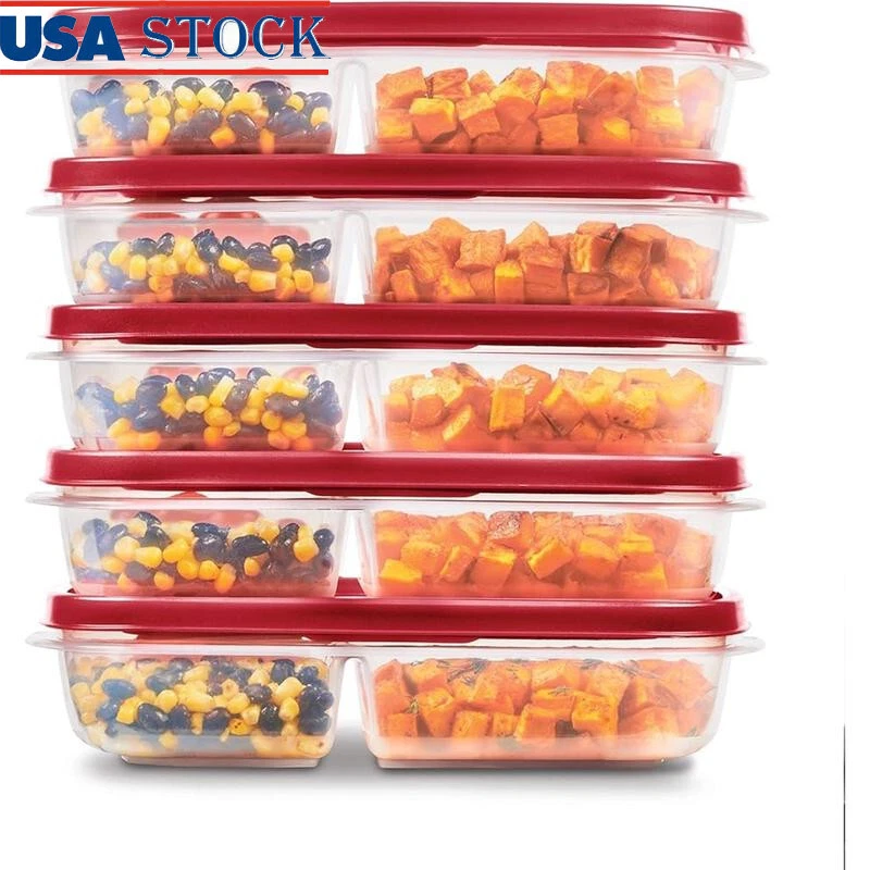 Meal Prep Containers 3 Compartment BPA Free Food Storage Easy Find Lids 5 Pack