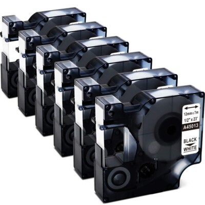6-Pk/Pack D1 Label Tape 45013 S0720530 for DYMO LabelManager 160 280 420P