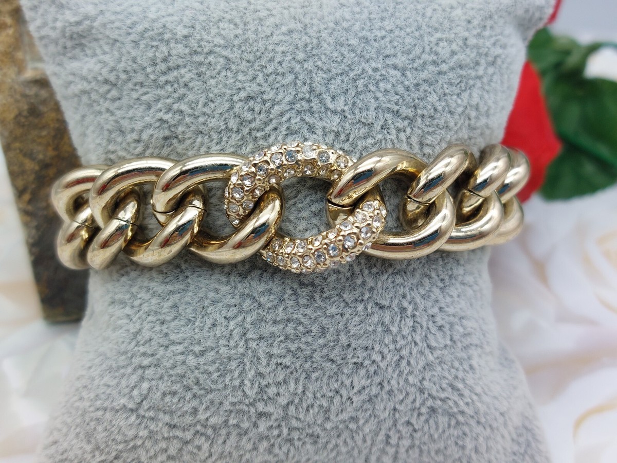 Beautifully Signed Victoria Secret Gold Tone Heavy Link Bracelet