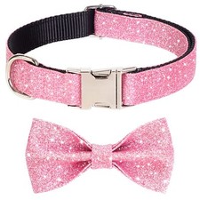 Bling Dog Bow Tie Collar for Small Medium Dogs Cute Pink Girl Dog Collar with...